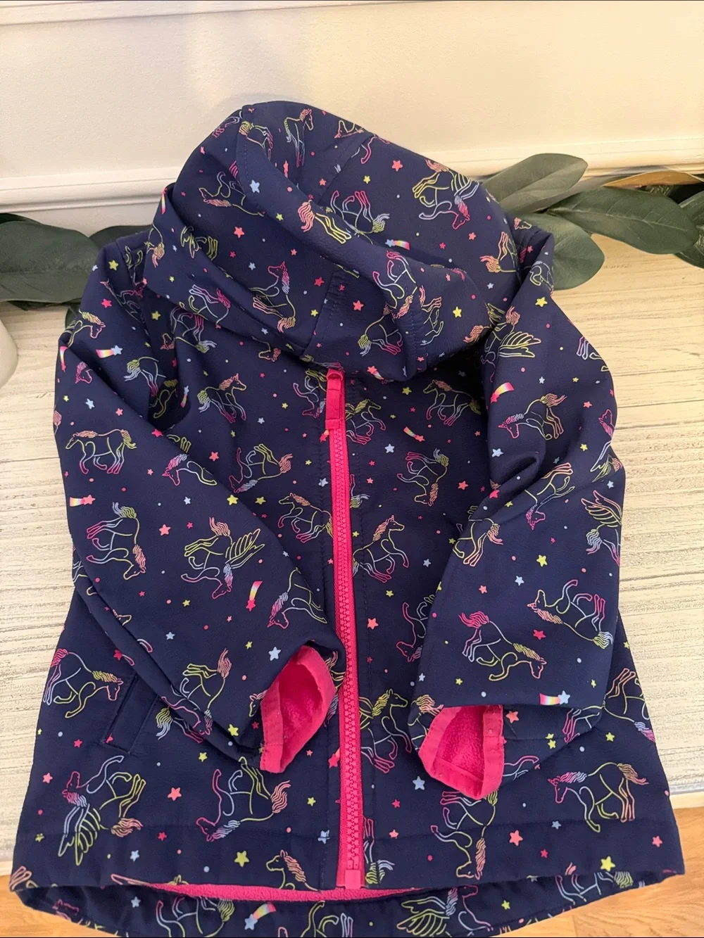 Cat & Jack Navy Unicorn Raincoat with Pink Trim